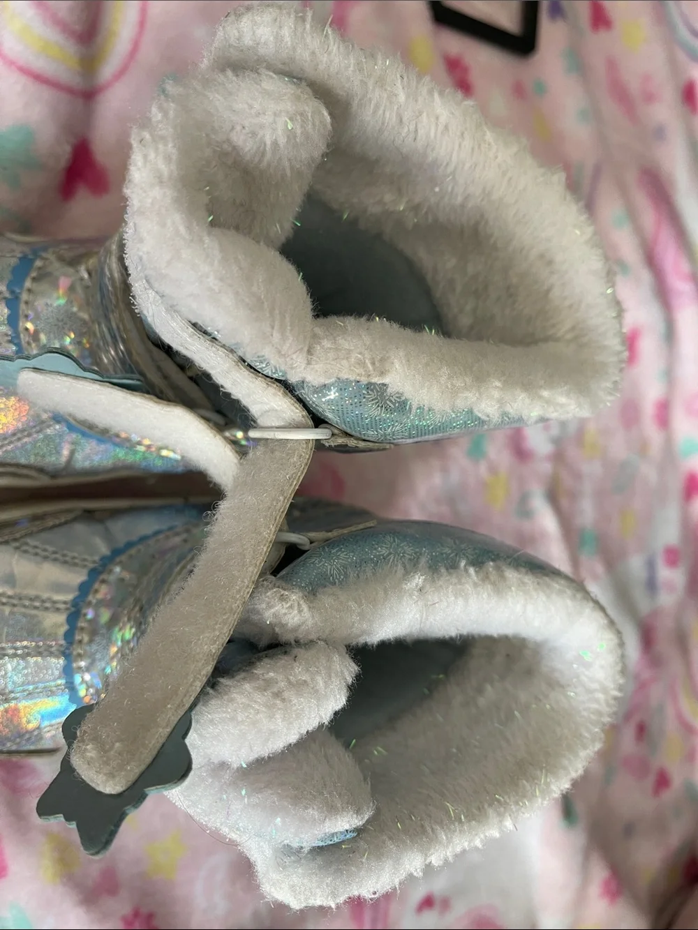 Disney Silver Holographic Kids Snow Boots with Faux Fur Trim